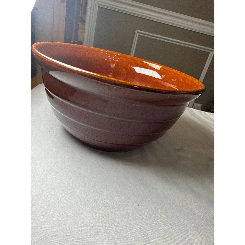Vintage Marcrest Stoneware Ribbed Brown Glazed Mixing Bowl 9.5 Inch